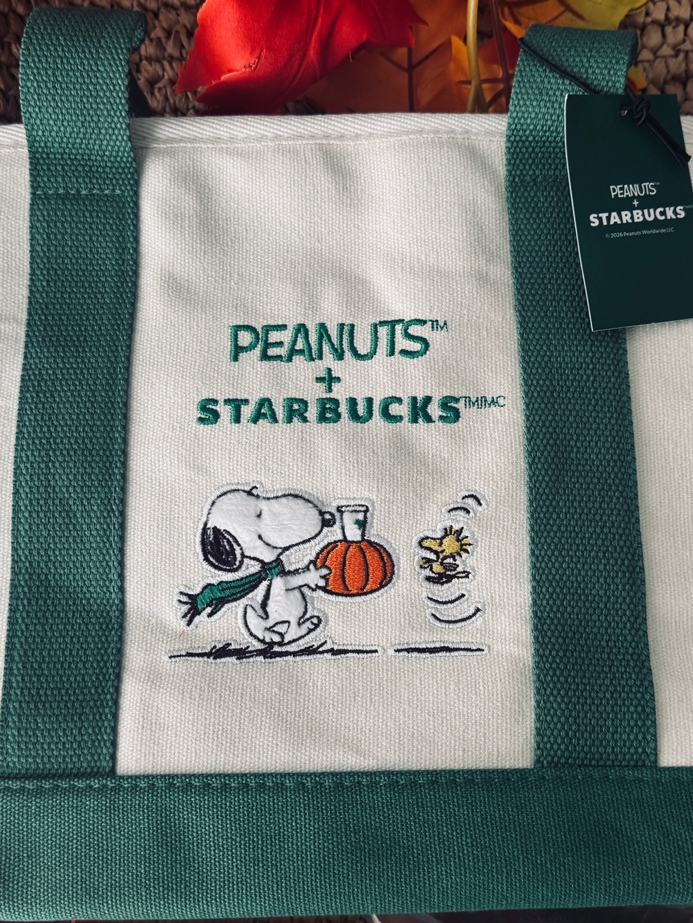 Peanuts x Starbucks Green & Cream Tote Bag Halloween 2026